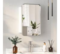 Keepreaper Bathroom Mirror Cabinet With Curved Design 2 Glass Shelves 40X60X15Cm Wall Mounted Metal Frame Bathroom Cabinet