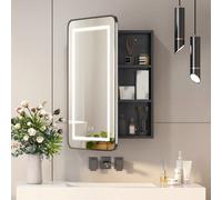 Keepreaper Black 50X80Cm Illuminated Bathroom Mirror Cabinet With 3 Color Led Light Demister Touch Control Wall Mount Storage