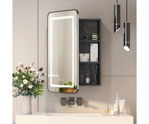 Keepreaper Black 50X80Cm Illuminated Bathroom Mirror Cabinet With 3 Color Led Light Demister Touch Control Wall Mount Storage