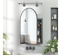 Keepreaper Black Arch Bathroom Mirror Cabinet With Storage Recessed Wall Mounted 50 X 76 Cm