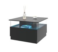 Keepreaper Black Coffee Table With 2 Drawers Led Light And Storage Square Coffee Table 2 Spacious Drawers For Living Room
