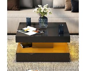Keepreaper Black Glossy Square Coffee Table With Led Light And Storage For Home Office Table