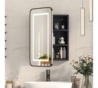 Keepreaper Black Metal Edge Led Bathroom Mirror Cabinet 40 X 60 Cm 3 Color Demister Storage Wall Mount Touch Control