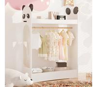 Keepreaper Charming Kids Wardrobe With Mirror Open Hanging Storage For Bedroom White Panda Design
