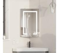 Keepreaper Corner Bathroom Mirror Cabinet With Led Light And Electricity Wall Mounted 40 X 60 Cm Ip44