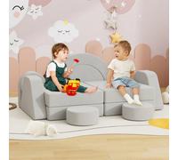 Keepreaper Cozy Modular Kids Play Couch Light Grey Convertible Sofa With Soft Cushions For Toddlers