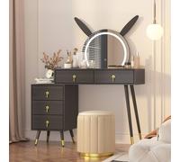 KEEPREAPER Dressing Table with LED Mirror, 5 Drawers Metal Legs in Black KEEPREAPER Black