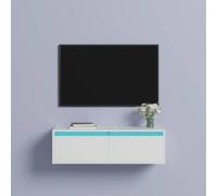 KEEPREAPER Floating TV Stand for 32-50in TV with 2 Flip-Down Doors & LED TV Unit in White KEEPREAPER White