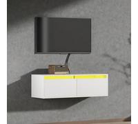 Keepreaper Floating Tv Stand For 32 To 50 Inch Tv With Led Lights And 2 Flip-Down Cabinets In White Tv Unit