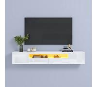 KEEPREAPER Floating TV Stand for 55-80in TV with LED Light & Storage Cabinet TV Unit in White KEEPREAPER White
