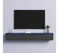 KEEPREAPER Floating TV Stand for 55-85in TV with 2 Flip-Down Doors & LED Set of 2 TV Unit in Black KEEPREAPER Black