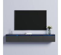 Keepreaper Floating Tv Stand With 2 Flip Down Cabinet Doors And Led Lights Black Tv Unit Set Of 2 For 55 To 85 Inch Tv
