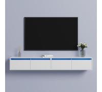 Keepreaper Floating Tv Stand With 2 Flip Down Cabinet Doors And Led Lights White Tv Unit Set Of 2 For 55 To 85 Inch Tv