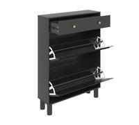 Keepreaper Freestanding Black Shoe Cabinet With Two Flip Drawers One Pull Out Drawer For Entryway Hallway Front Door