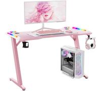 Keepreaper Gaming Desk Computer Table With Rgb Lights Headphone Hook Cup Holder Sturdy Z-Style Steel Frame Carbon Fiber Surface