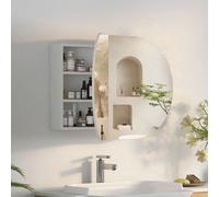 Keepreaper Horizontal Oval Bathroom Mirror Cabinet With 2 Butterfly Door And 5 Storage Wall Mounted White
