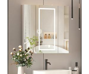 Keepreaper Large 80 X 80 Cm Led Bathroom Mirror Cabinet With Shaver Socket Anti Fog And 3 Door Wall Mounted
