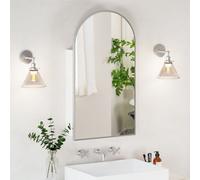 Keepreaper Large Arch Bathroom Mirror Cabinet Brushed Nickel 50 X 90 Cm Wall Mounted With Storage