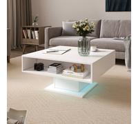 KEEPREAPER Lift Top Square Coffee Table with LED Light & Large Hidden Storage in White KEEPREAPER White