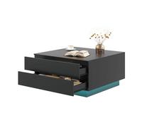 Keepreaper Modern Black Square Coffee Table With Flip Cover Two Spacious Drawers Led Light And Storage For Living Room