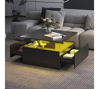 KEEPREAPER Modern Coffee Table With 2 Spacious Drawers & Led Light in Black KEEPREAPER Black