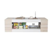 KEEPREAPER Modern Coffee Table with Glass Top & Storage in Natural KEEPREAPER Natural