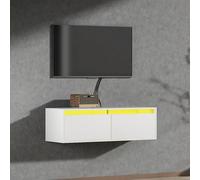 KEEPREAPER Modern Floating TV Stand with LED Lights TV Unit for 32 to 50 Inch TV in White KEEPREAPER White