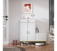 KEEPREAPER Modern L-Shaped Shoe Storage Cabinet with Bench in White KEEPREAPER White