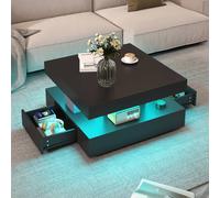 KEEPREAPER Modern LED Coffee Table with 2 Storage Drawers in Black KEEPREAPER Black