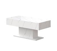 KEEPREAPER Modern Marble Finish Led Coffee Table With 2 Storage Drawers Center Table in White KEEPREAPER White