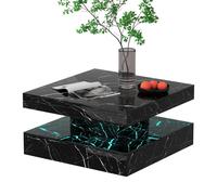 KEEPREAPER Modern Marble Finish Square Coffee Table with LED Light 2-Tier Storage in Black KEEPREAPER Black