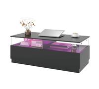 KEEPREAPER Modern Rectangular LED Coffee Table with 2 Drawers for Living Room in Black KEEPREAPER Black