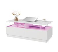 KEEPREAPER Modern Rectangular LED Coffee Table with 2 Drawers for Living Room in White KEEPREAPER White