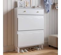 KEEPREAPER Modern Shoe Cabinet with 2 Flip Drawers & 1 Pull-Out Drawer in White KEEPREAPER White