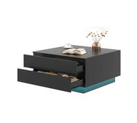 KEEPREAPER Modern Square LED Coffee Table Flip-Top with 2 Drawers Storage in Black KEEPREAPER Black