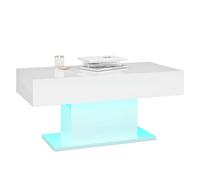 Keepreaper Modern White High Gloss Rectangular Wooden Coffee Table With 16 Color Led Light For Living Room Dining Room Reception