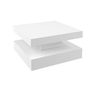 Keepreaper Modern White Two Tier Square Coffee Table With Led Light Storage And Contemporary Wood Design For Living Room Dining