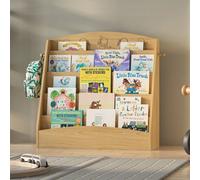 Keepreaper Natural Wooden 5-Tier Kids Bookshelf With Hooks For Toddler Book Storage