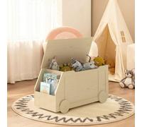 Keepreaper Natural Wooden Toy Box With Lid And Safety Hinges For Kids Storage