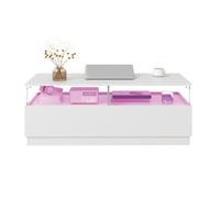 Keepreaper Rectangular White Coffee Table With Led Light And Storage Space For Living Room Home Office
