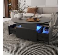 KEEPREAPER Round LED Coffee Table with Storage & 2 Sliding Drawers Acrylic in Black KEEPREAPER Black
