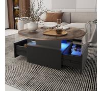 KEEPREAPER Round LED Coffee Table with Storage & 2 Sliding Drawers Acrylic in Brown KEEPREAPER Brown