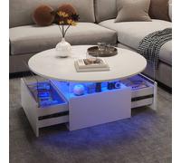 KEEPREAPER Round LED Coffee Table with Storage & 2 Sliding Drawers Acrylic in White KEEPREAPER White