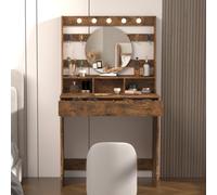 Keepreaper Rustic Vanity Desk With Lights 5 Hollywood Bulbs 3 Adjustable Lighting Colors Dressing Table