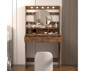 Keepreaper Rustic Vanity Desk With Lights 5 Hollywood Bulbs 3 Adjustable Lighting Colors Dressing Table