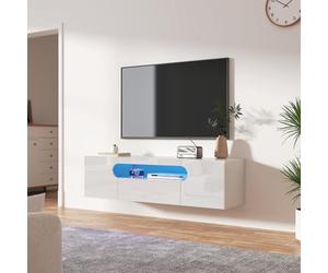 Keepreaper Sl loating Tv Stand With Led Light For 37 To 65 Inch Tvs In High Gloss White