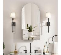 Keepreaper Sl rched Bathroom Mirror Cabinet Black Wall-Mounted With Adjustable Shelf 40 X 80 Cm