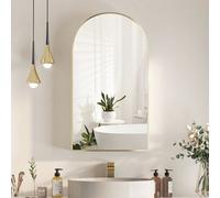 Keepreaper Sleek Arched Bathroom Mirror Cabinet Brushed Gold 50X90 Wall Mounted Bathroom Cabinet