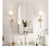 Keepreaper Sl rched Bathroom Mirror Cabinet White Wall-Mounted With Adjustable Shelf 40 X 80 Cm