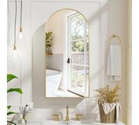 Keepreaper Sl rched Bathroom Mirror Cabinet With Brushed Gold Frame And 3 Glass Shelves 40X80 Bathroom Cabinet